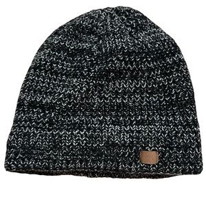 Unisex black knitted fleece lined beanie
